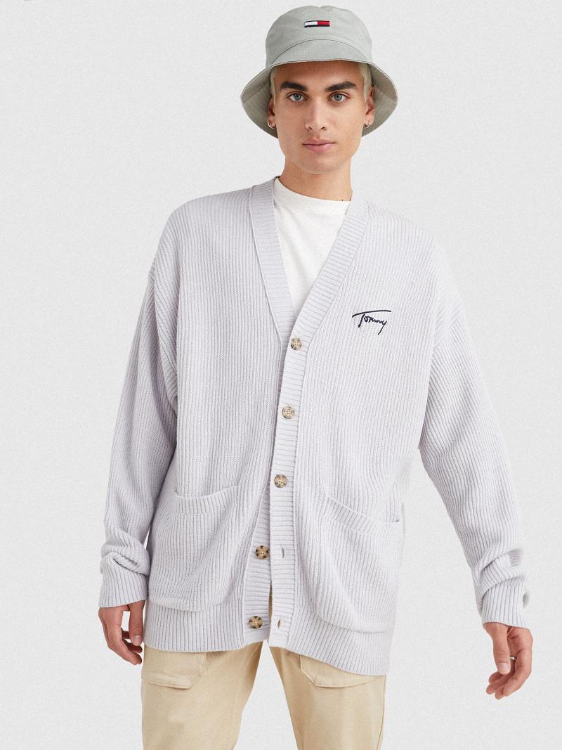 Férfi Tommy Hilfiger Solid oversized signature cardigan Pulóverek Szürke | HU 957KOR